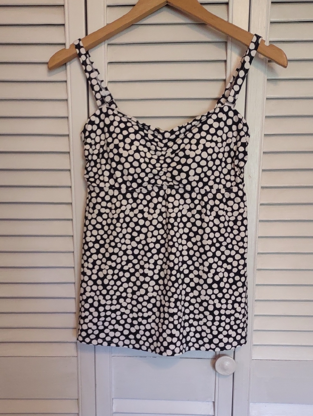 EUC Lands' End Bandeau Tankini Swim Top Swimsuit Size 4 Black White Dot